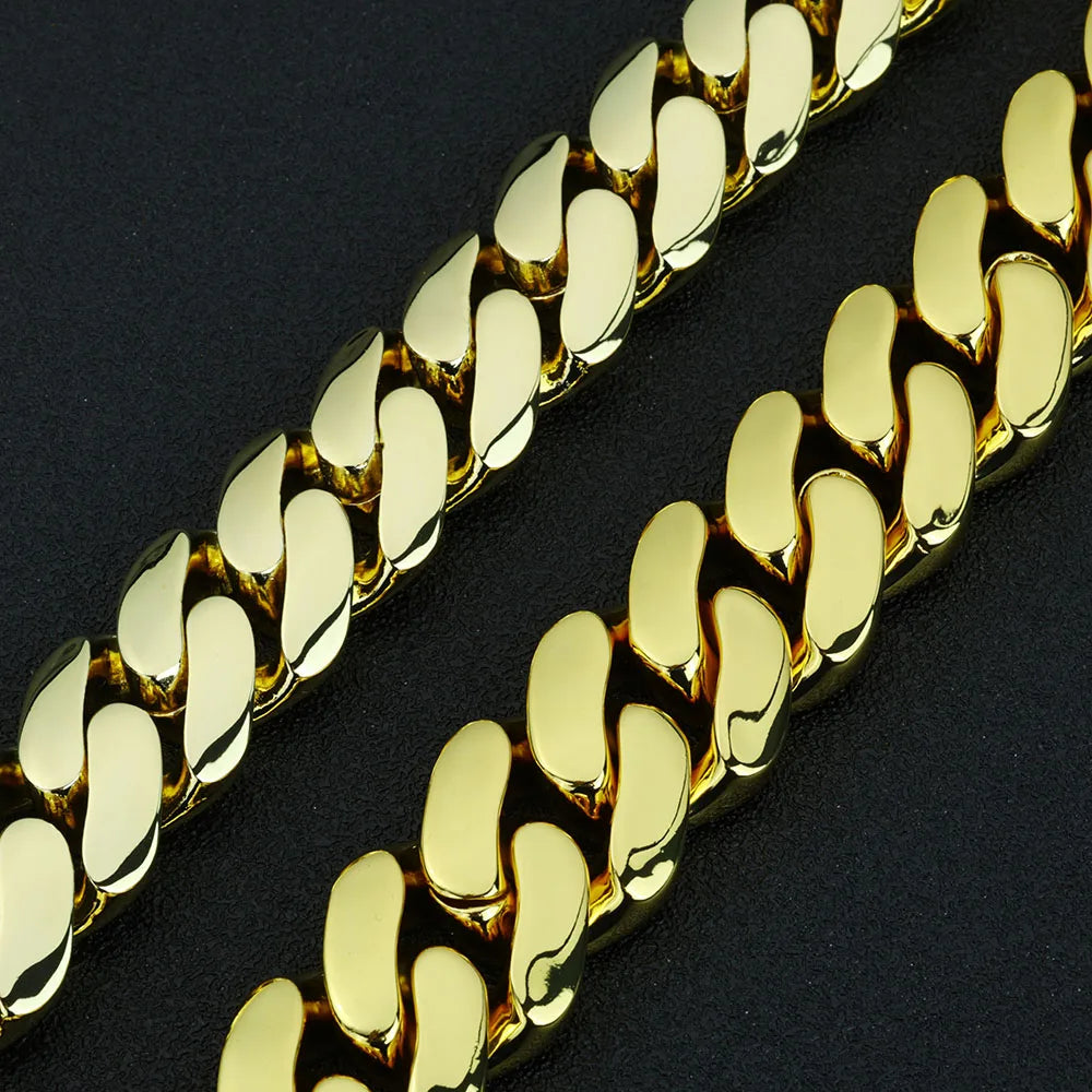 Gold Cuban Chain Necklace 10/12/22MM Brass