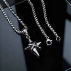 Minimalist Fashion Black Zircon Star Cross Pendant Stainless Steel Necklace for Men, Punk Hip Hop Jewelry Gifts