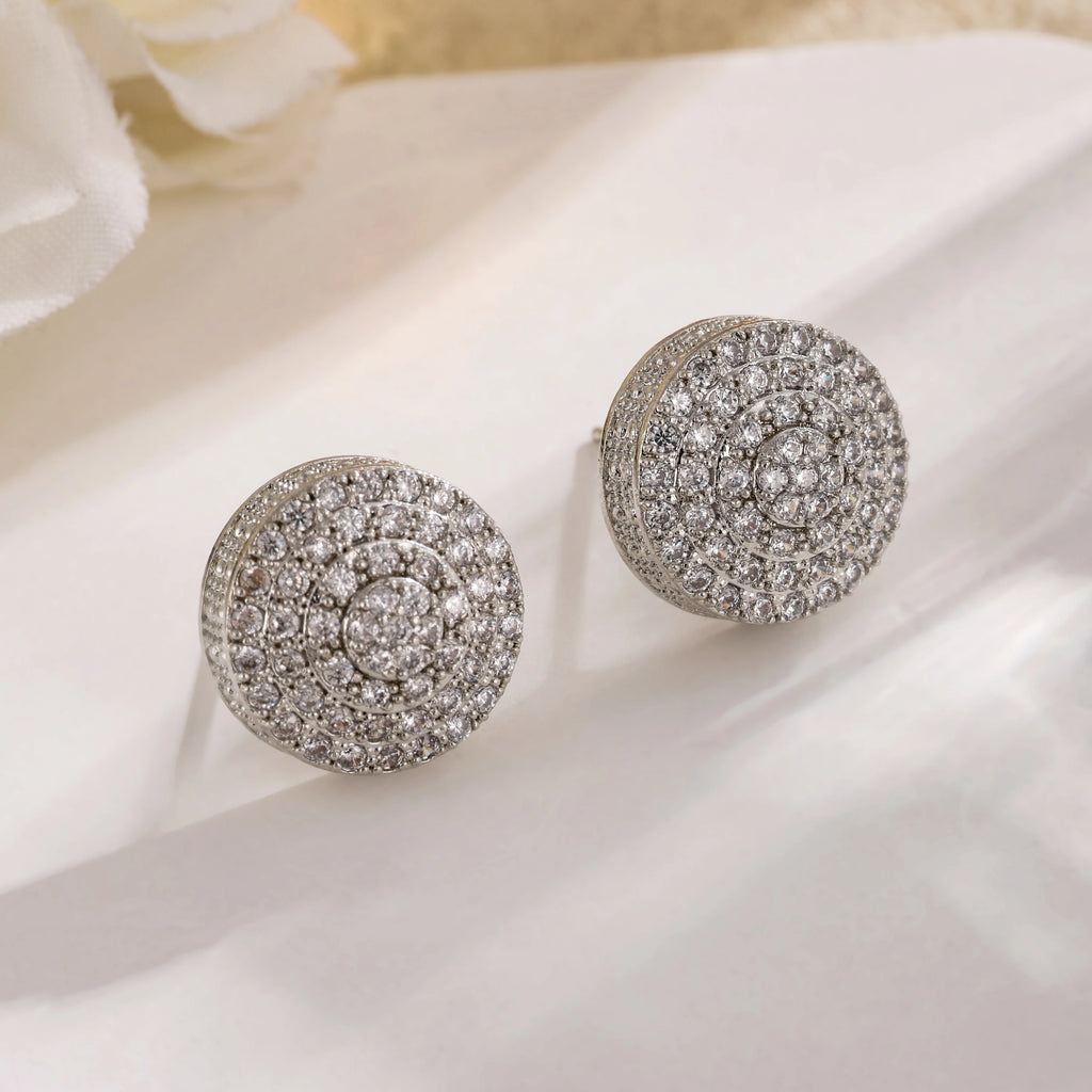 TrendMen Hiphop Rock Round Copper Zirconia Stud Earrings For Men Boy Silver Color Metal Crystal Earring Party Ear