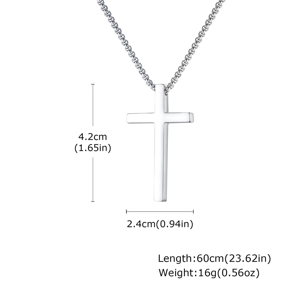 Vnox 60cm Box Chain Cross Pendant Necklaces for Men, Simple Plain Black Silver Gold Color Stainless Steel Thick Cross Collars