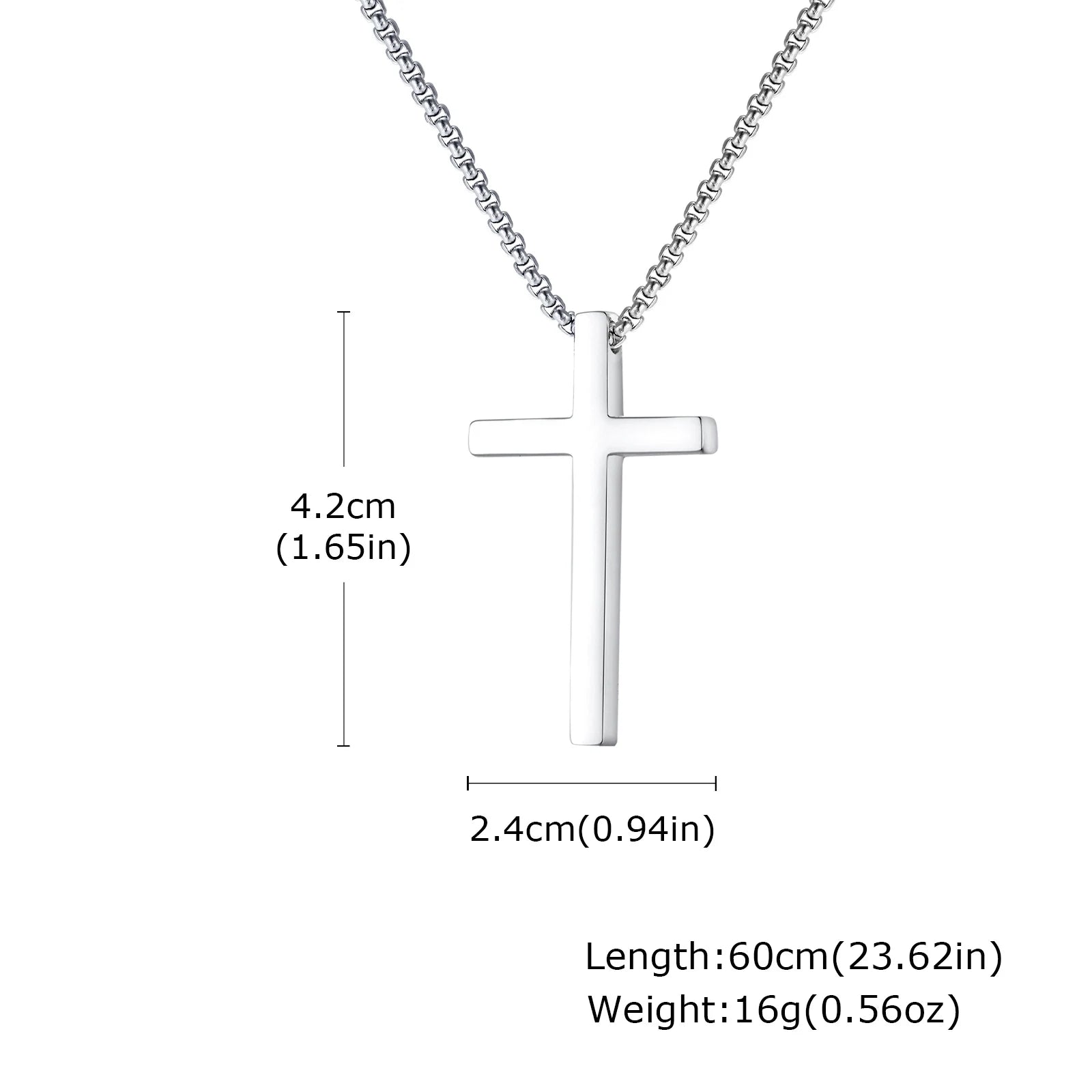 Vnox 60cm Box Chain Cross Pendant Necklaces for Men, Simple Plain Black Silver Gold Color Stainless Steel Thick Cross Collars