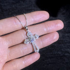 18K white gold and platinum moissanite necklace women's personality light luxury hip hop pt950 cross pendant necklace women