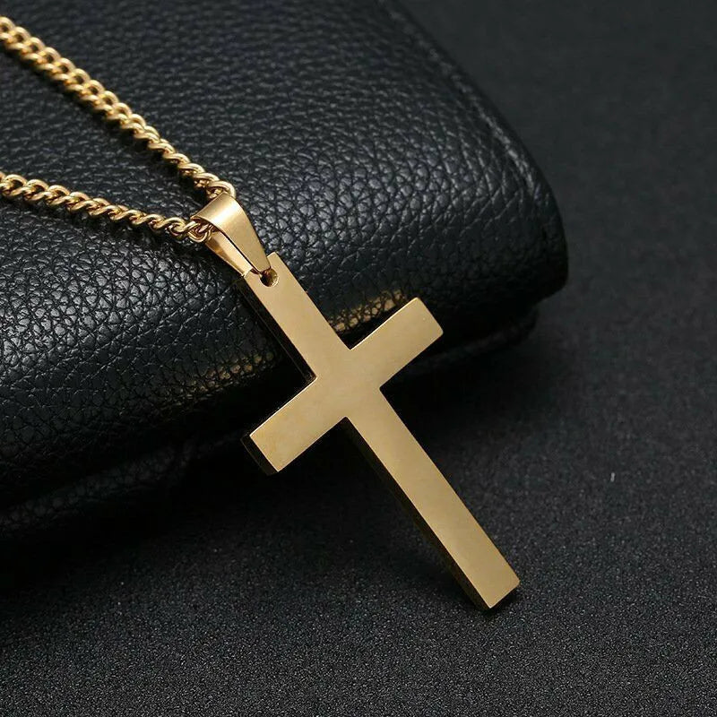3-piece Set of Three-Colored Smooth Cross Cuban Chain Necklace in Minimalist Neutral Style, Suitable for Daily Commute