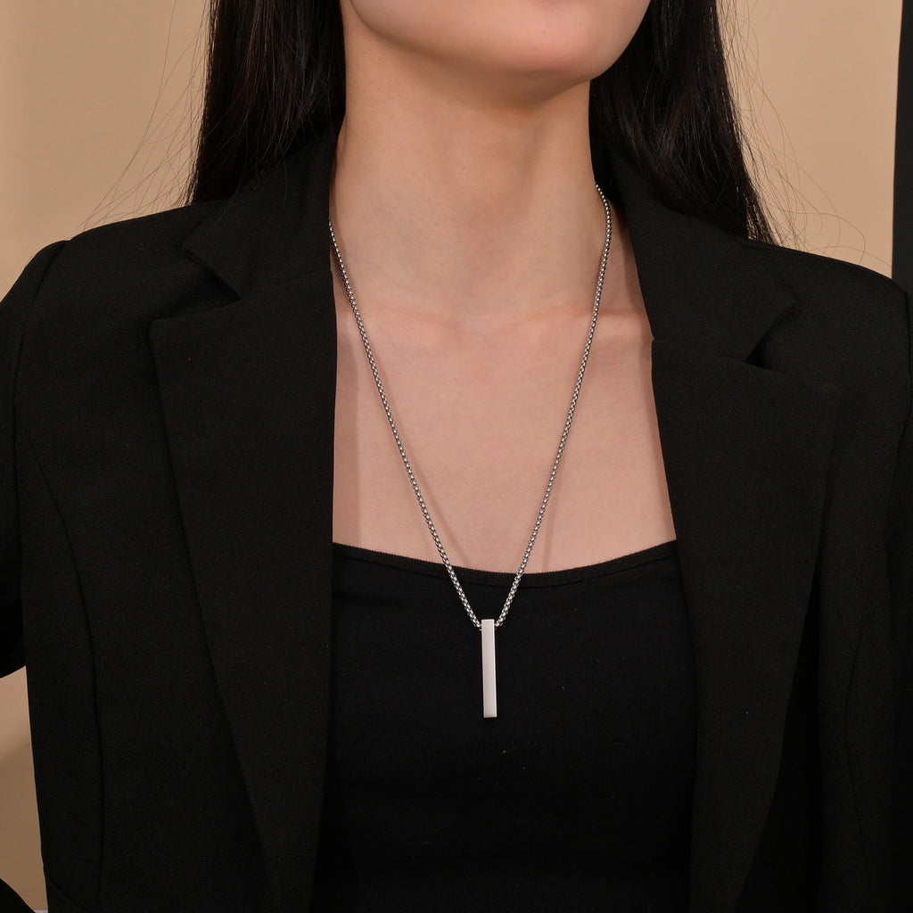 High Quality Stainless Steel Square Pendant Necklace for Men Women Blank Bar Couple Necklace Birthday Christmas Jewelry Gift