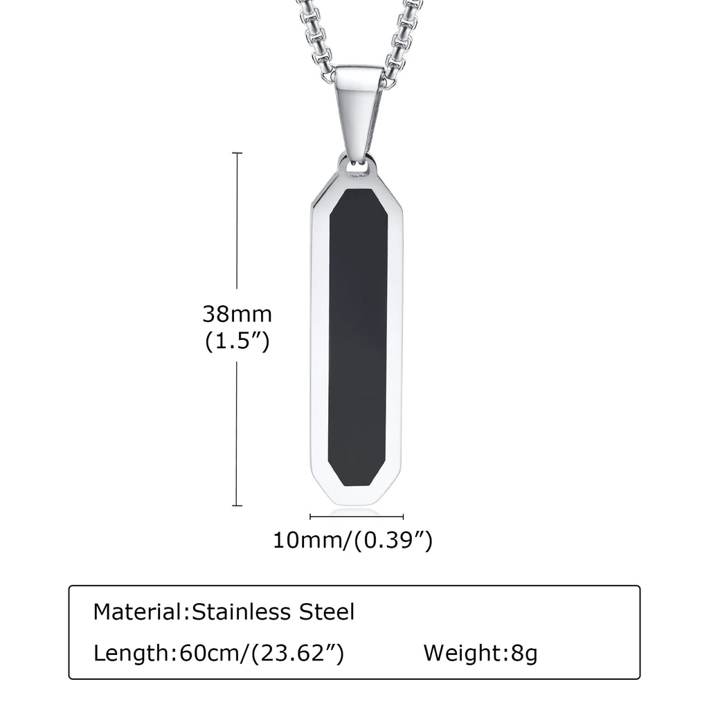 Vnox Stainless Steel Vertical Bar Necklaces for Men Boys, Black Simple Metal Pillar Pendant, Casual Neck Collar
