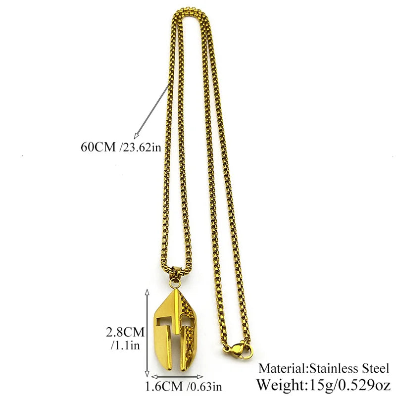 Vintage Ares Spartan Warrior Helmet Pendant Necklace for Women Men Stainless Steel Ancient Greek Spartan Mask Hip Hop