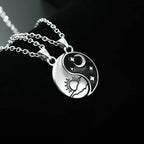 Vintage Sun Moon Tai Chi Necklace for Couple Chinese Style Yin Yang Dragon Pendant Clavicle Chain Best Friends Gift