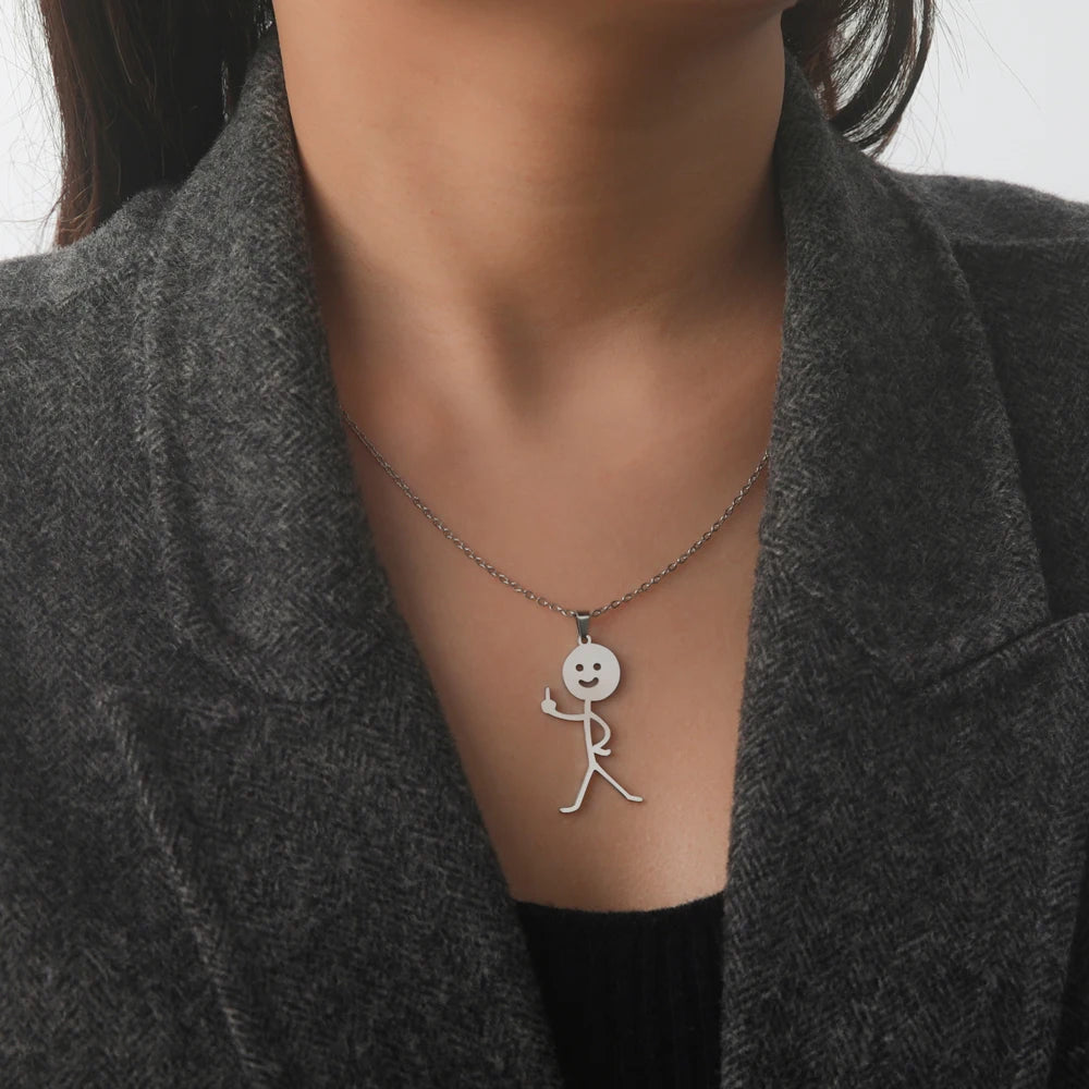 Middle Finger Pendant Necklace — Stainless Steel