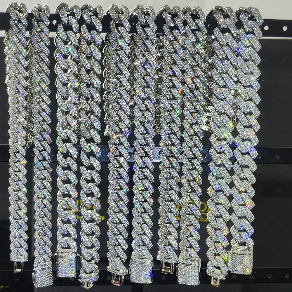 925 Silver Cuban Chain Necklace Iced Out 10-20MM