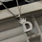 Freetry 26 Letters A-Z Zircon Crown Pendant Necklace for Women Men Punk Initial Alphabet Necklaces Hip Hop Choker Chain