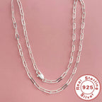 45-60cm 925 Sterling Silver 3mm Wide Paper Clip Necklace for Boys Girls Women Fine Jewelry Wedding Party