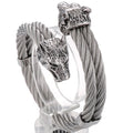 Retro Elastic Wolf Head Open Cuff Bangle Bracelet For Men 12MM Twist Chain Stainless Steel Men‘s Bracelets Rockers