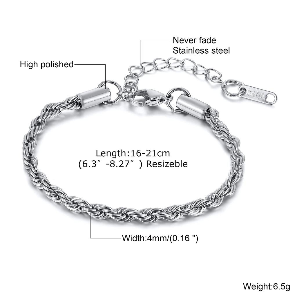 Gold Rope Chain Bracelet 5mm — Stainless Steel