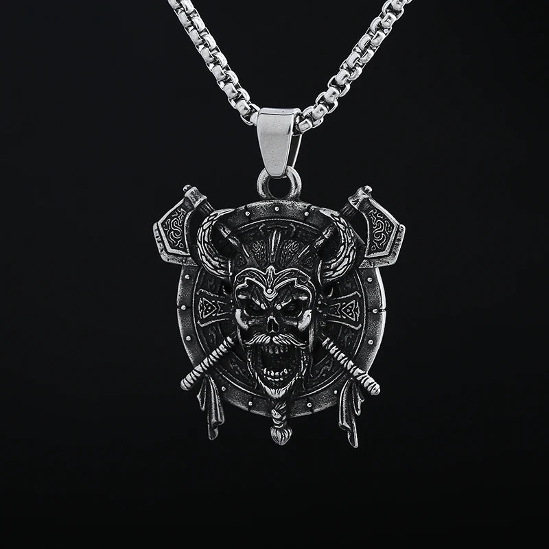 Biker 2024 New Punk 316L Stainless Steel Unique Style Viking Roman Helmet Mask Knight Axe Wrrior Pendant Necklace For Man Women