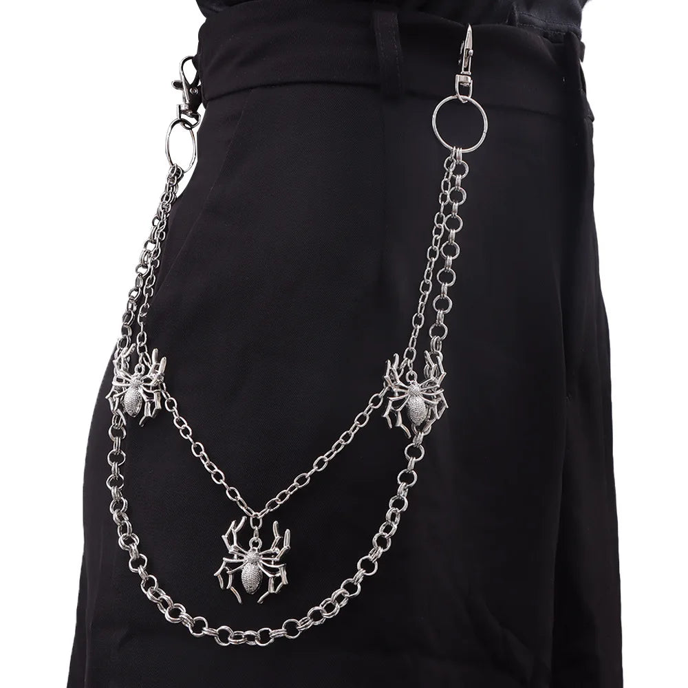 Gothic Spider Pants Chain — Double-Layer Ring Metal Waist Chain