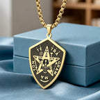 Tetragrammaton Pentagram Shield Amulet Necklace — Stainless Steel