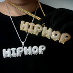 Iced Out Letter Pendant Necklace Stainless Steel