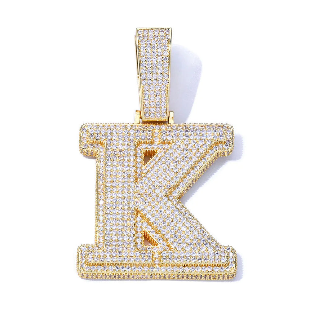 Gold Iced Out Letter Pendant Necklace Capital 18K