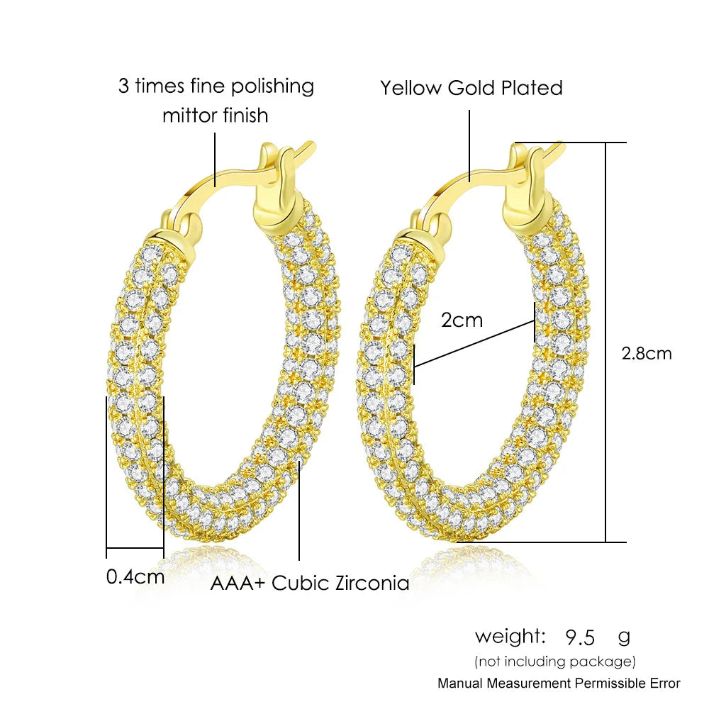 Two-Tone Iced Out Hoop Earrings CZ Silver Gold