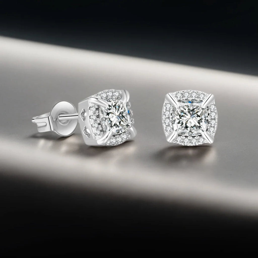 Two-Tone Iced Out Square Stud Earrings Multicolor