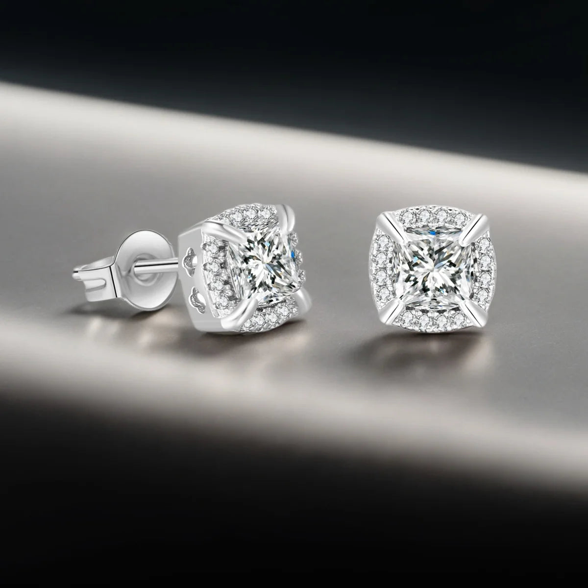 Two-Tone Iced Out Square Stud Earrings Multicolor