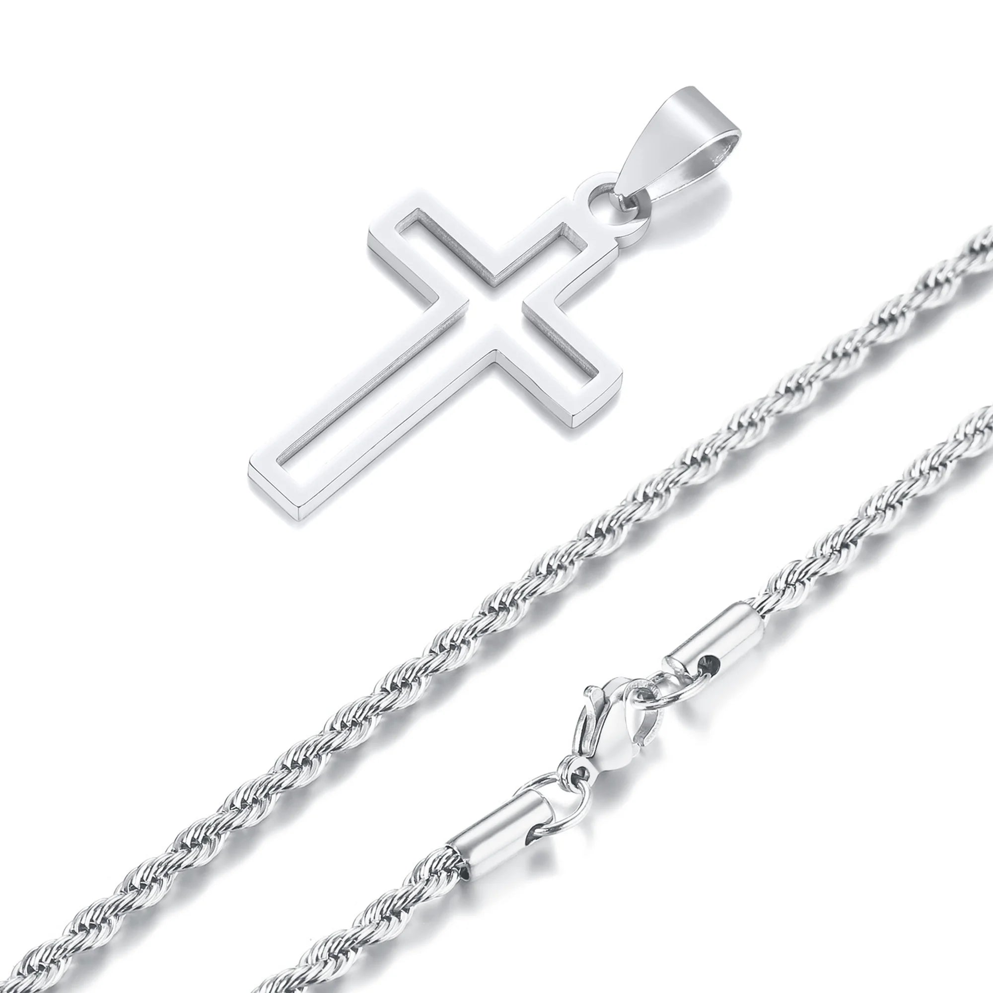 Casual Hollow Cross Necklaces for Men Boys,Waterproof Stainless Steel Cross Pendant Necklace,Religious Faith Prayer Jewelry Gift