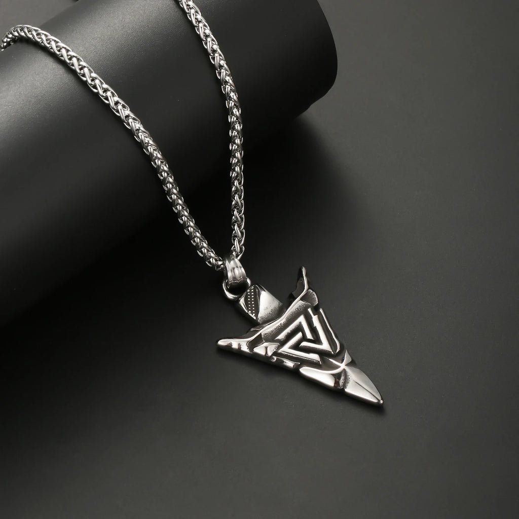 Viking Arrowhead Valknut Pendant Necklace — Stainless Steel