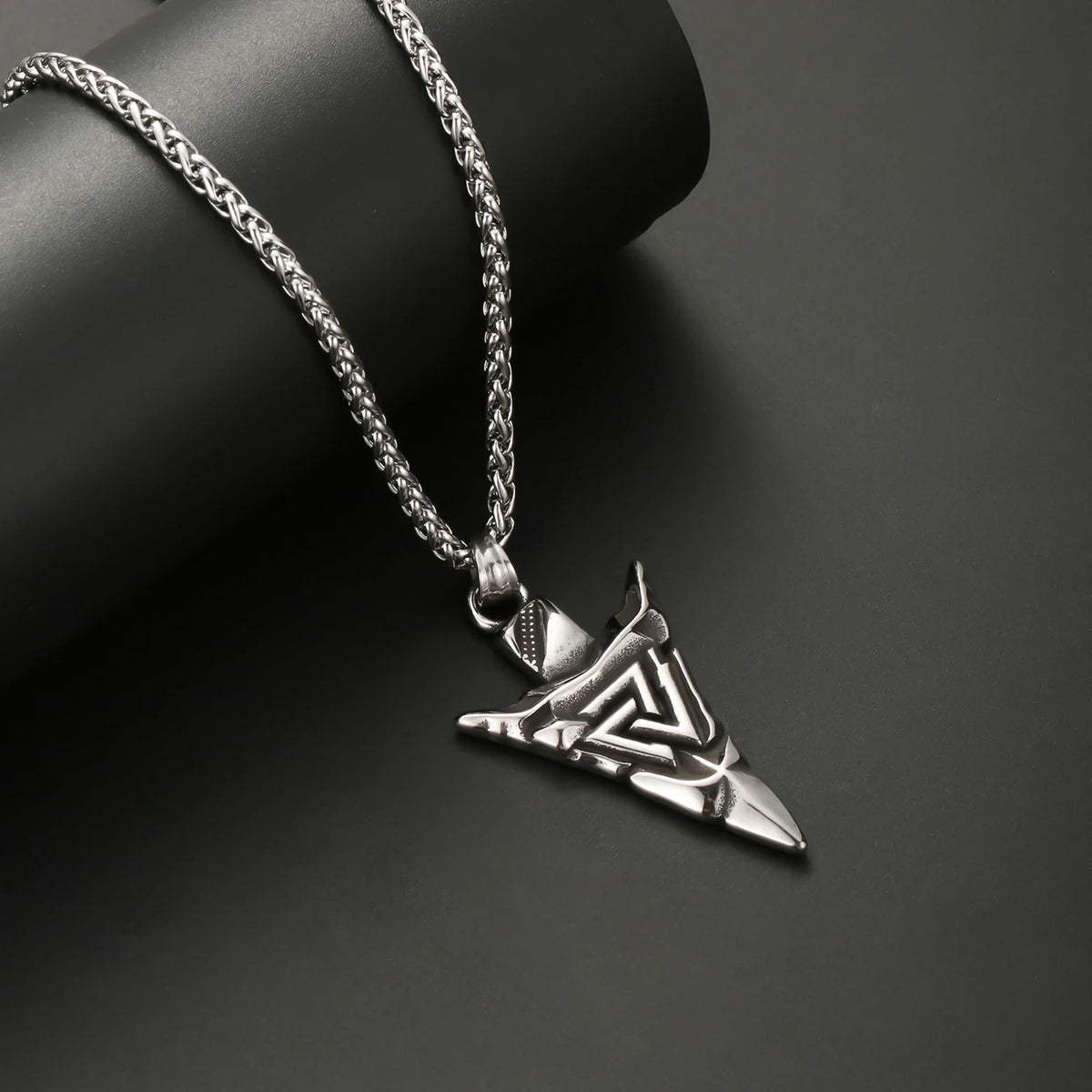 Viking Arrowhead Valknut Pendant Necklace — Stainless Steel