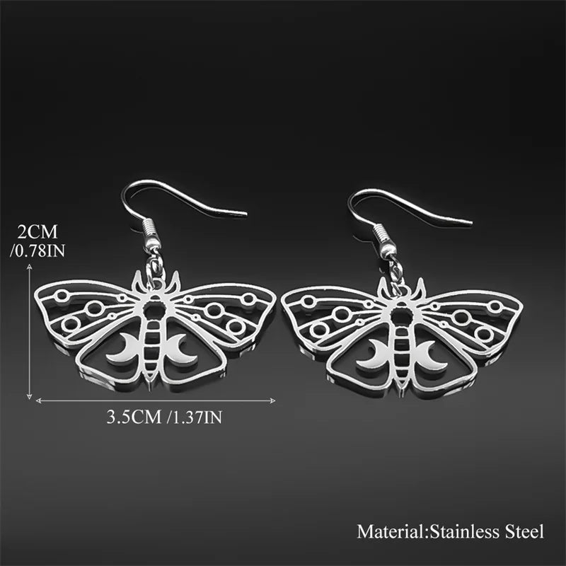 Butterfly Silver Earrings Gothic Crescent Moon