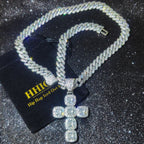Iced Out Jesus Cross Necklace Cluster Tennis Chain Cross Pendant Religious Faith Hip-Hop Jewelry Gift for Men Women