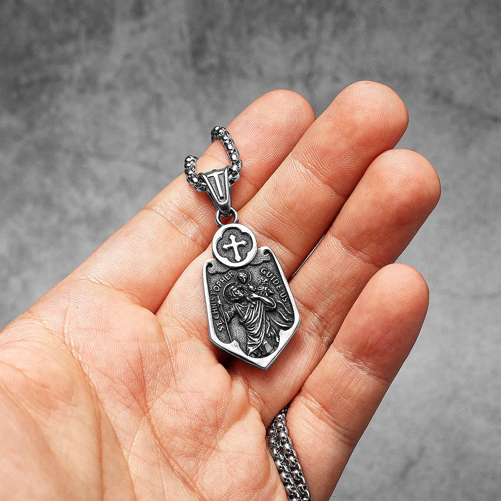 Cross Shield Pendant — Stainless Steel