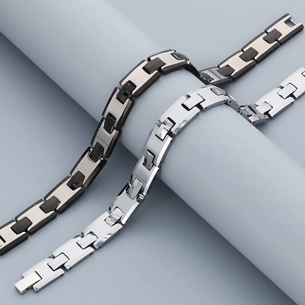 Never Scratched Tungsten Steel Men's Bracelets High Polished 10MM Width Link Chain Bracelet for Men Man Male Jewelry