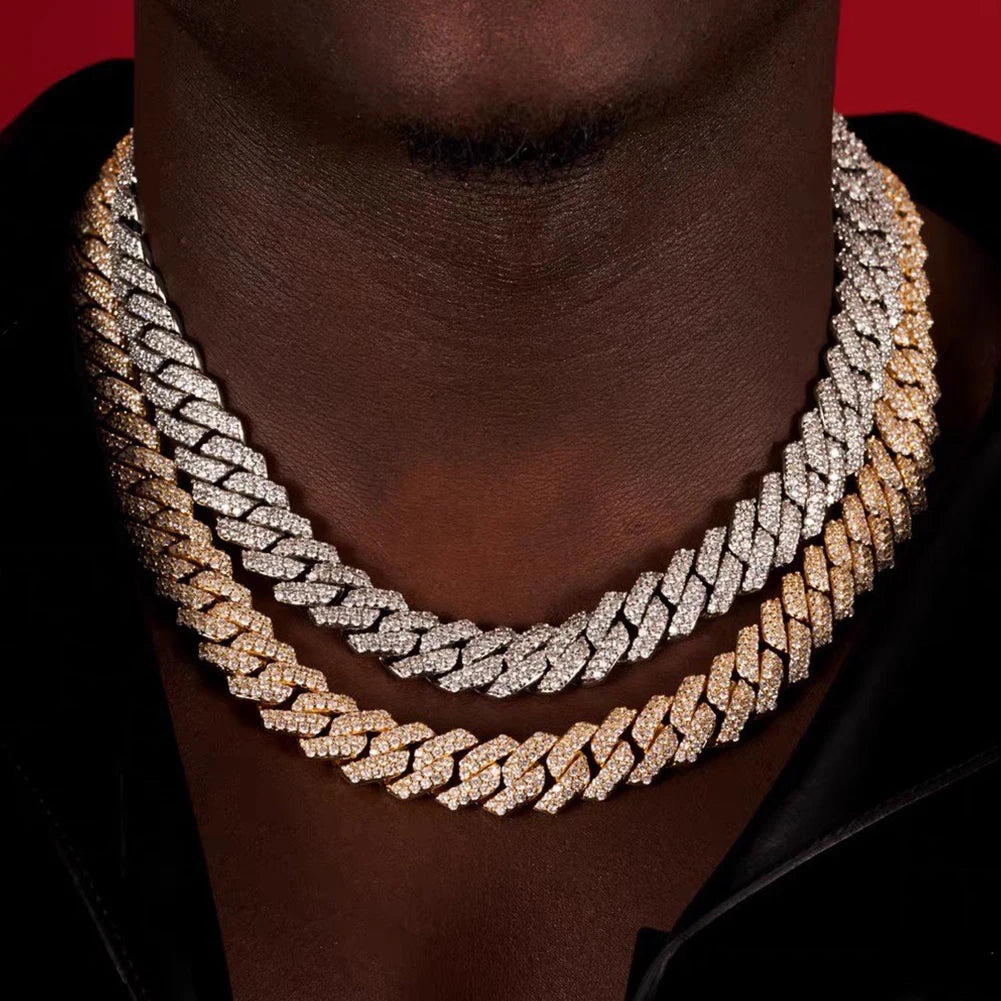 14 MM Prong Cuban Link Chain Necklace For Men Hip Hop Iced Out Bling Luxury Full Rhinestone Paved Necklace Rapper