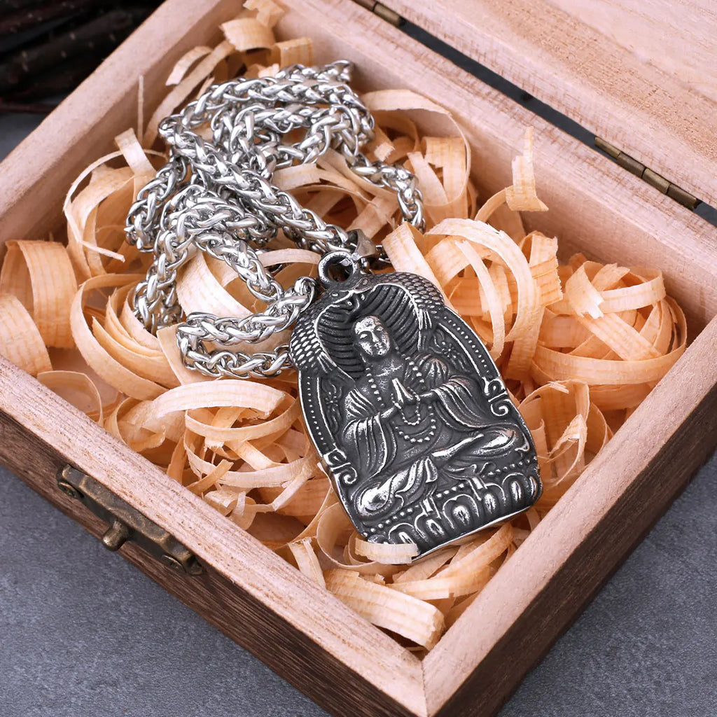 Stainless Steel Fashion Bodhisattva Buddha Necklace Men and Women Vintage Amulet Pendant Necklace Keel Chain Male Jewelry Gift