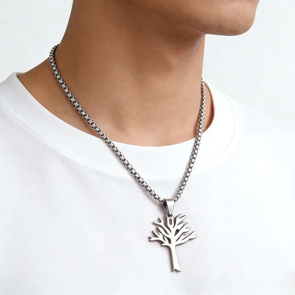 Stainless Steel Box Chain Pendant Necklace Minimal