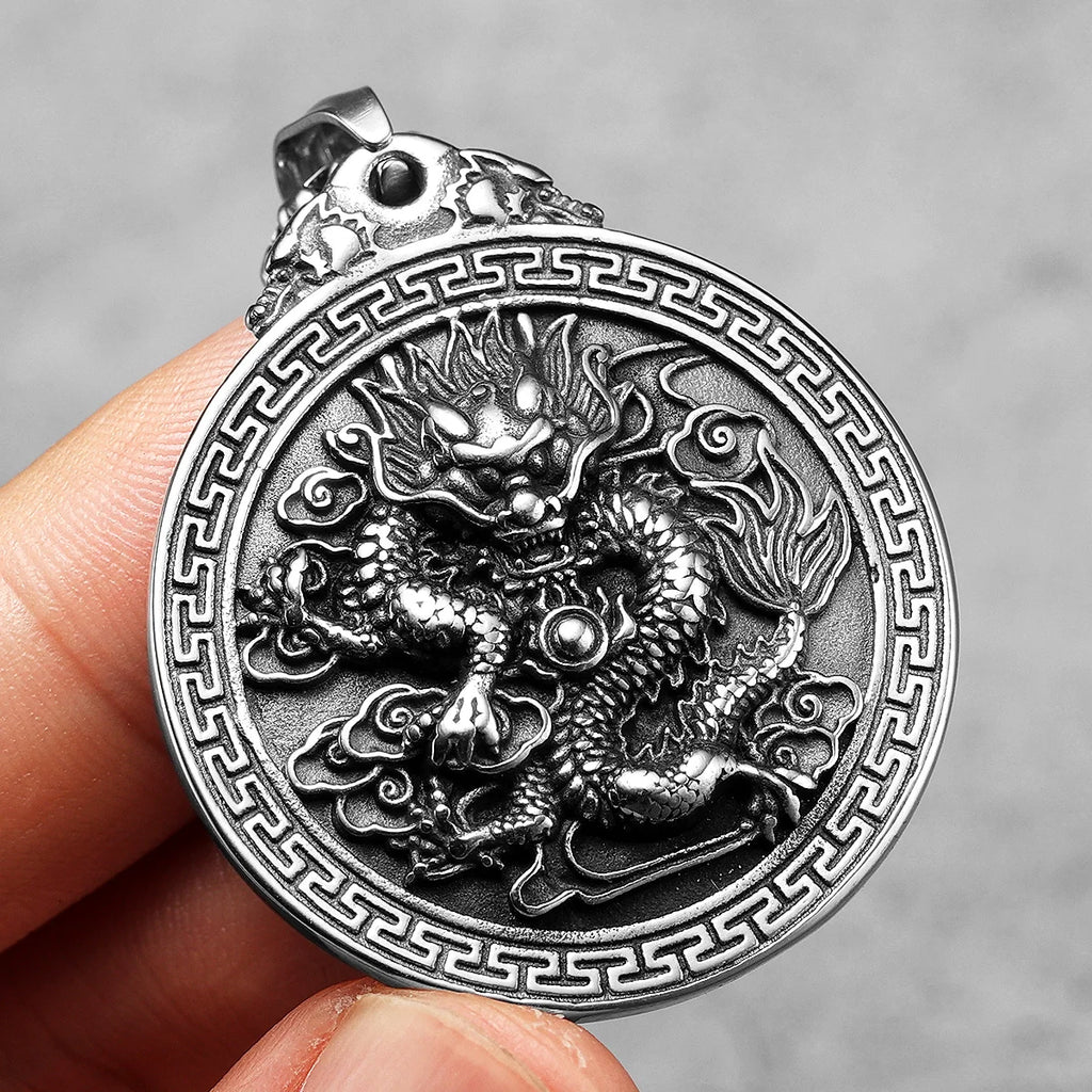Chinese Dragon Pendant Necklace — Stainless Steel