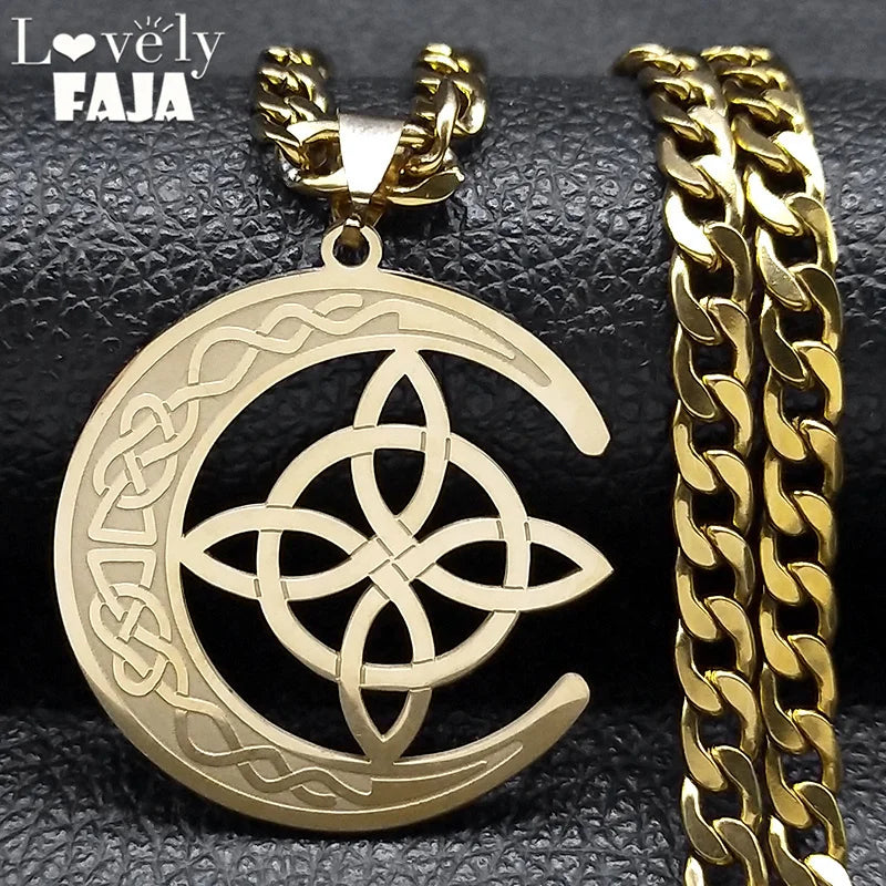 Celtic Moon Pendant Necklace — Stainless Steel
