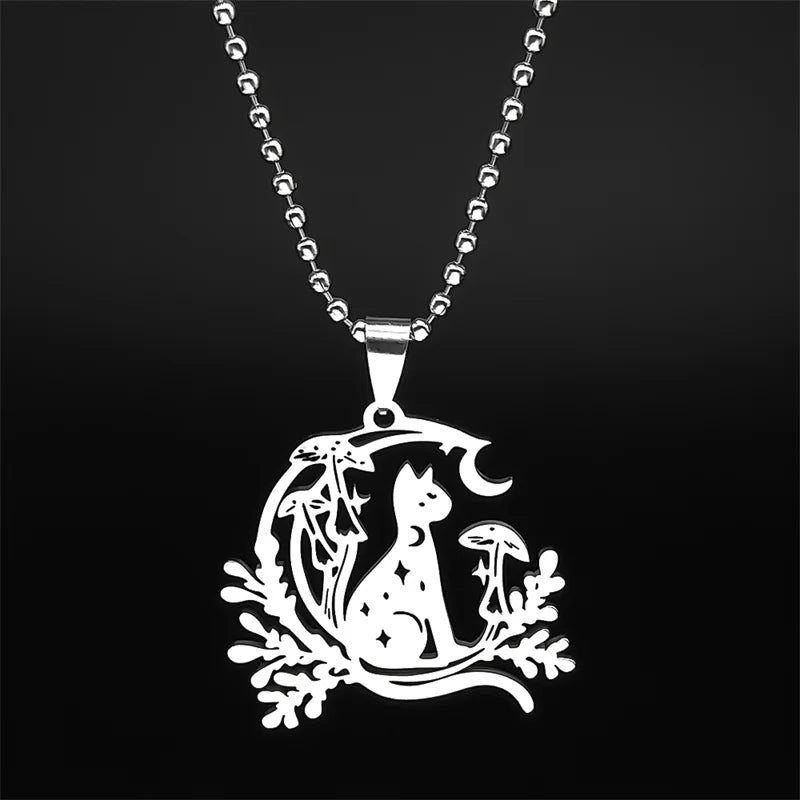 Star Cat Gold Pendant Lovely Moon Mushroom Animal