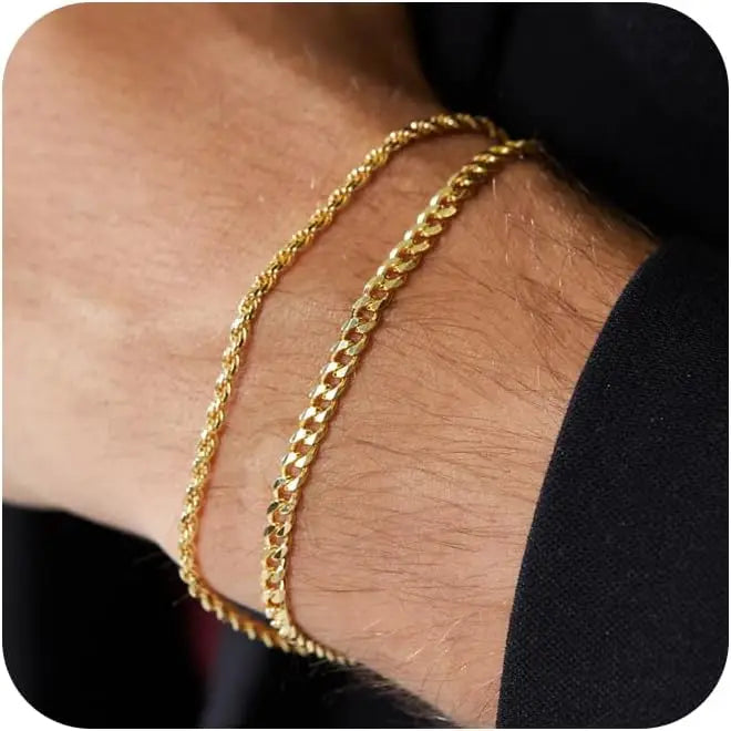 Stainless Steel Chain Bracelets Sets for Men Waterproof Twiste Cuban Link Chain Bracelet Jewelry Gifts for Dad