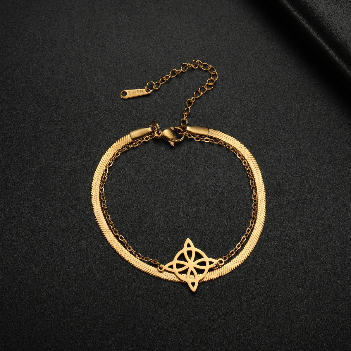 Lemegeton Charm Witch Celtic Knot Double Layer Bracelets Women Wicca Amulet Adjustable Chains Bracelet Stainless Steel