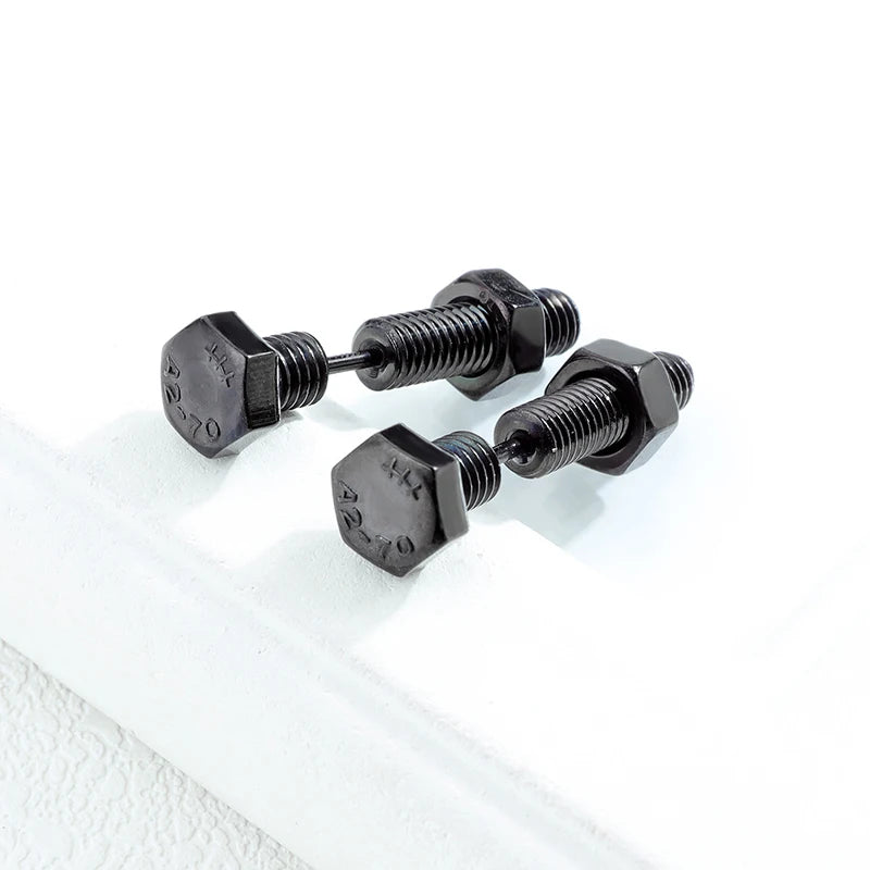 Gothic Nail Screw Piercing Stud Earrings — Stainless Steel