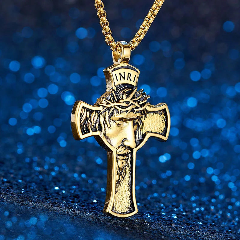 Jesus Heart Cross Pendant — Stainless Steel