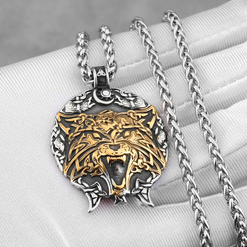 Viking Wolf Celtic Pendant Necklace — Stainless Steel