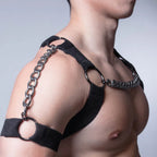 Black Punk Style Adjustable Tightness PU Metal Chain Half Harness Punk Belt Men Top Chest Suspender for Cosplay Party