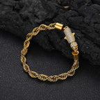 6mm Stainless Steel Rope Chain Necklace With Iced Out CZ Clasp Hip Hop Link For Women/Men