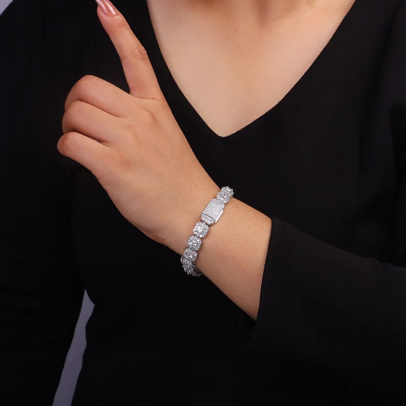 TBCYD 4-6.5mm Full Moissanite Iced Tennis Bracelet for Men Women 925 Silver Square Cuban Link  Hip Hop Plated 18k Luxury Jewelry