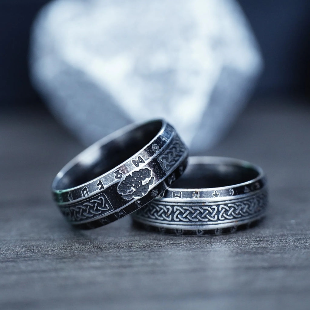 Vintage Odin Norse Viking Celtic Knot Rings For Men Women Fashion Stainless Steel Tree Of Life Rings Retro Amulet Rune Jewelry