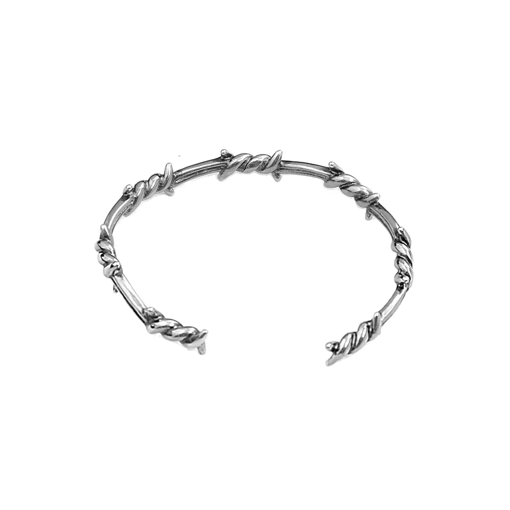 Vintage Thorn Wire Open Cuff Bracelet — Gothic, Stainless Steel