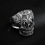 Retro Floral Cross Skull Ring for Men Steampunk Gothic Adjustable Open Ring Biker Jewelry Streetwear Accessories Unisex