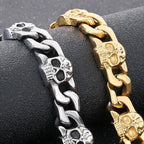 Punk Gothic Men's Bracelets With Skull Head Cuban Link Chain Man Bracelet for Men Stainless Steel Skeleton Jewelry